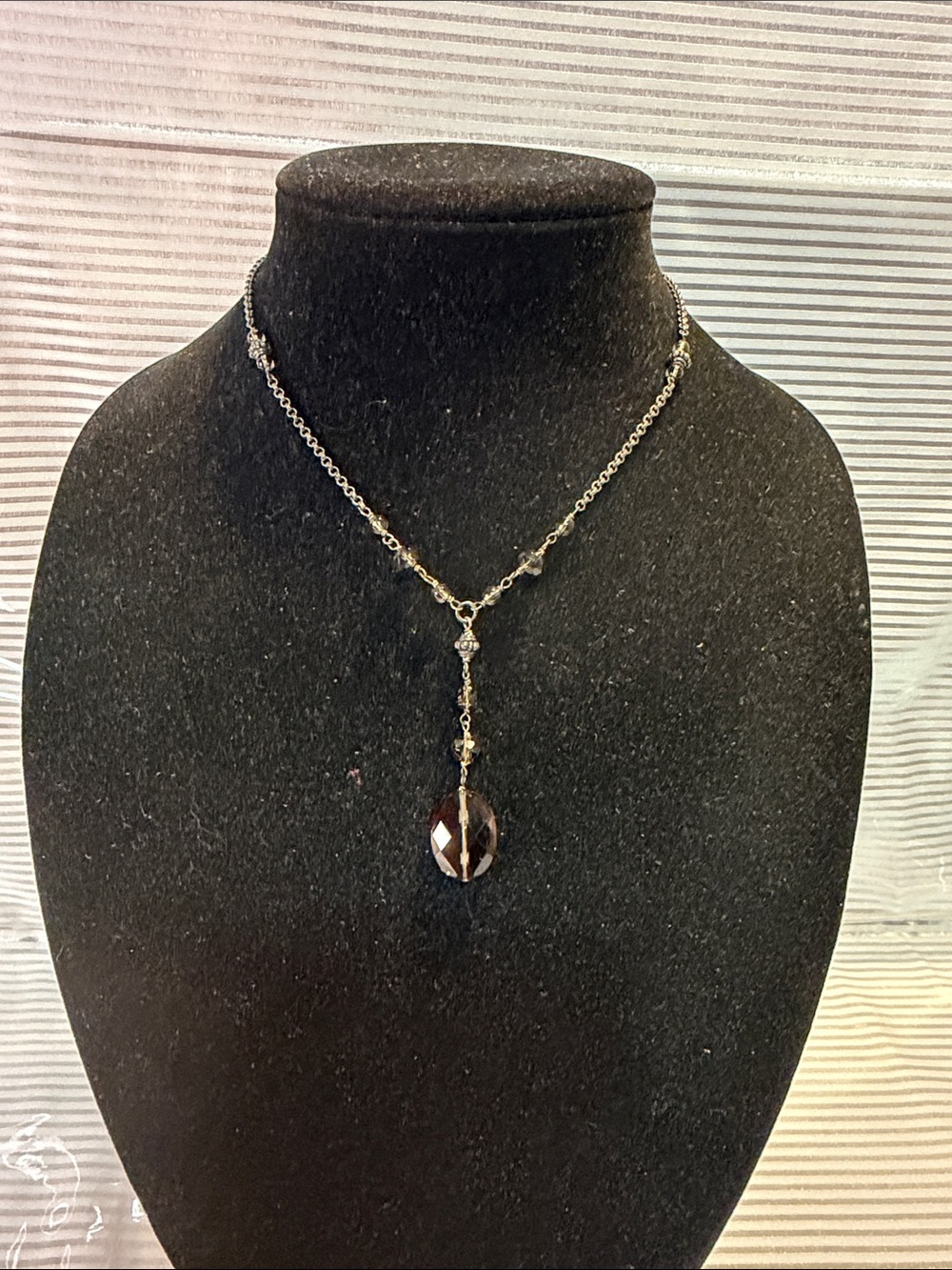 Source Unknown Silver Chain Necklace with Smoky Brown Drop